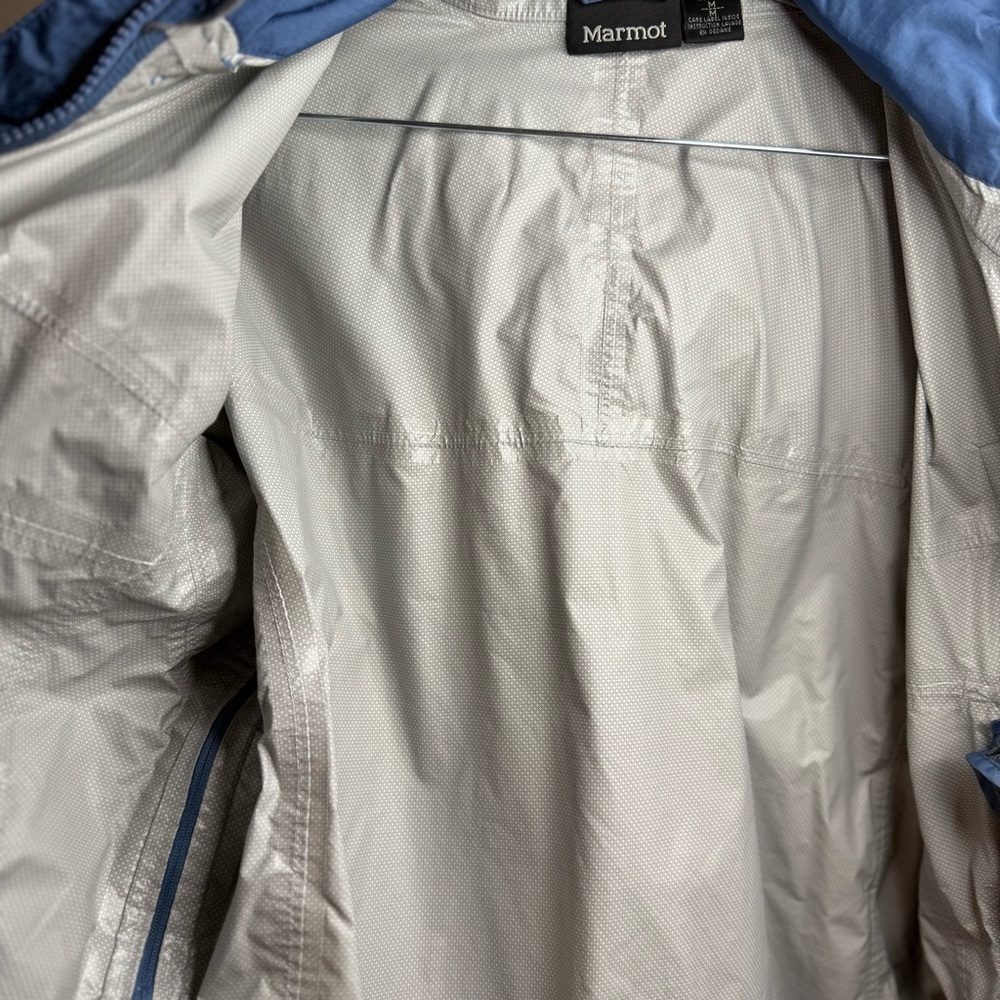 Marmot Men's Blue Hooded Rain Wind Outdoor Jacket Size Medium GUC - Picture 7 of 9